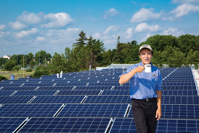 Mark Ballering, owner and founder of Steep & Brew Coffee, installed an 80-kilowatt photovoltaic system atop the roof of his office, roasting facility and distribution center.