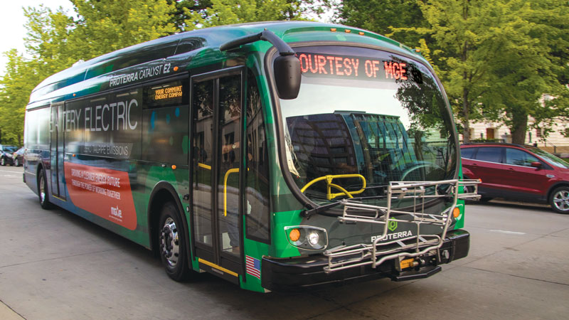 MGE helped the City of Madison secure three all-electric buses like this one as part of ongoing efforts to electrify 50% of the City's bus fleet by 2035.