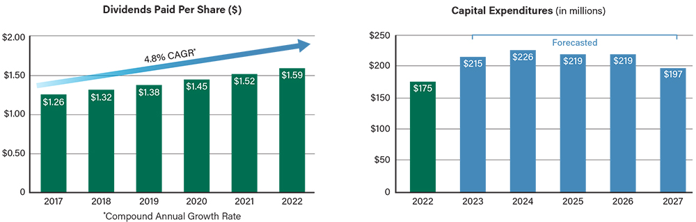 Dividends Per Share ($) and Capital Expenditures (in millions)