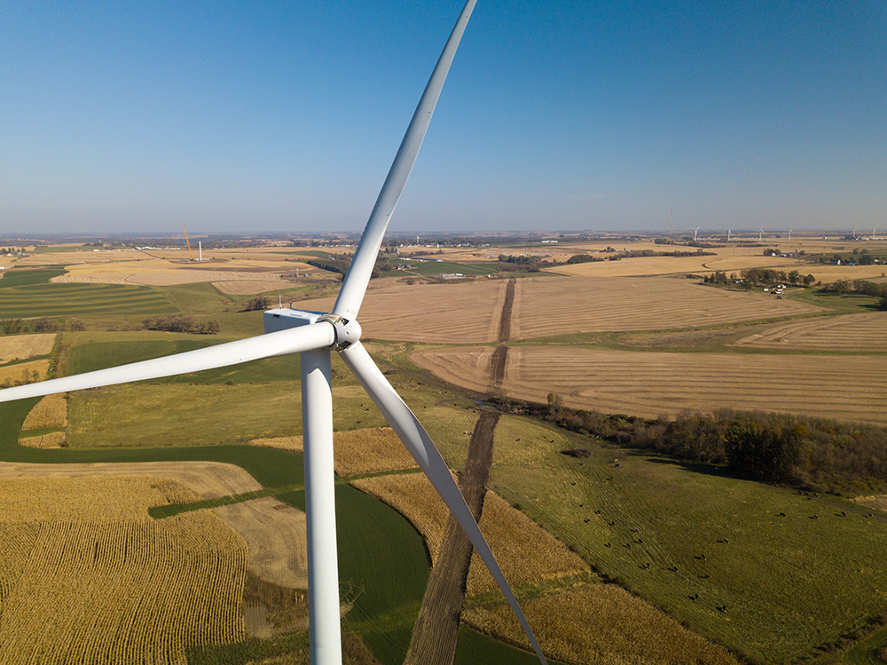 A windmill at the Red Barn Wind Farm, built in Grant County, Wis.