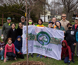 celebrating Arbor Day with students