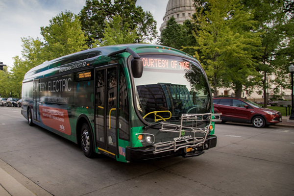 This all-electric bus has a battery range of up to 250 miles.