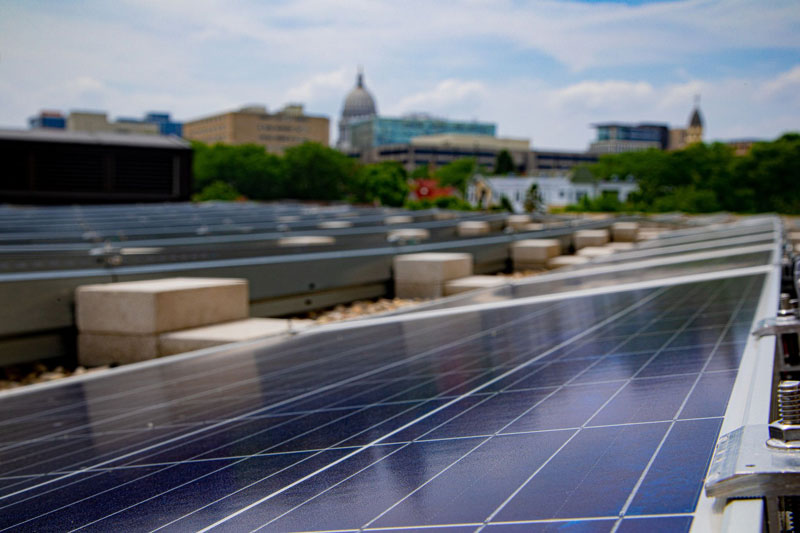 Rooftop solar helps meet MGE's energy needs at its office facility in downtown Madison, Wis.