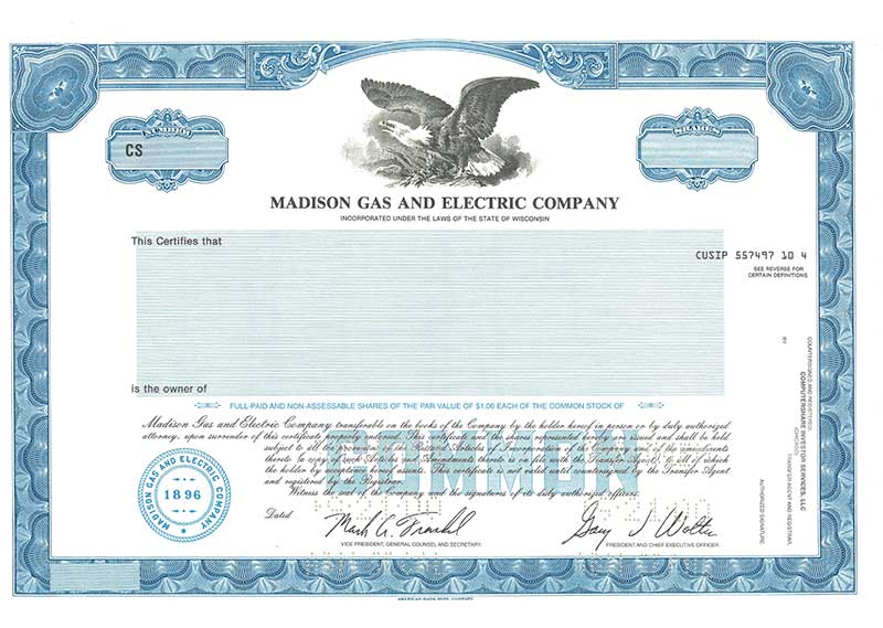 MGEE Stock Certificate